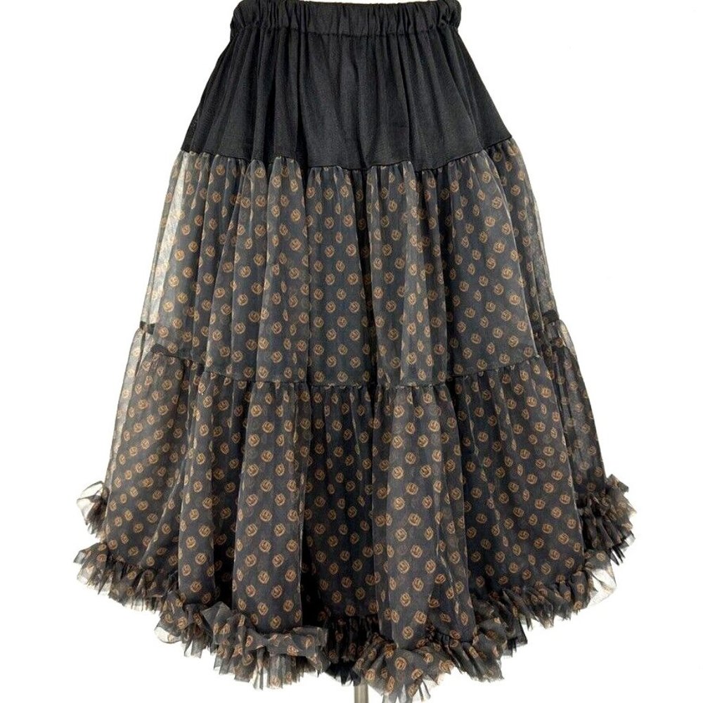 Unique Vintage Pumpkin Black Jack O lantern Halloween Tulle Petticoat Skirt O/S